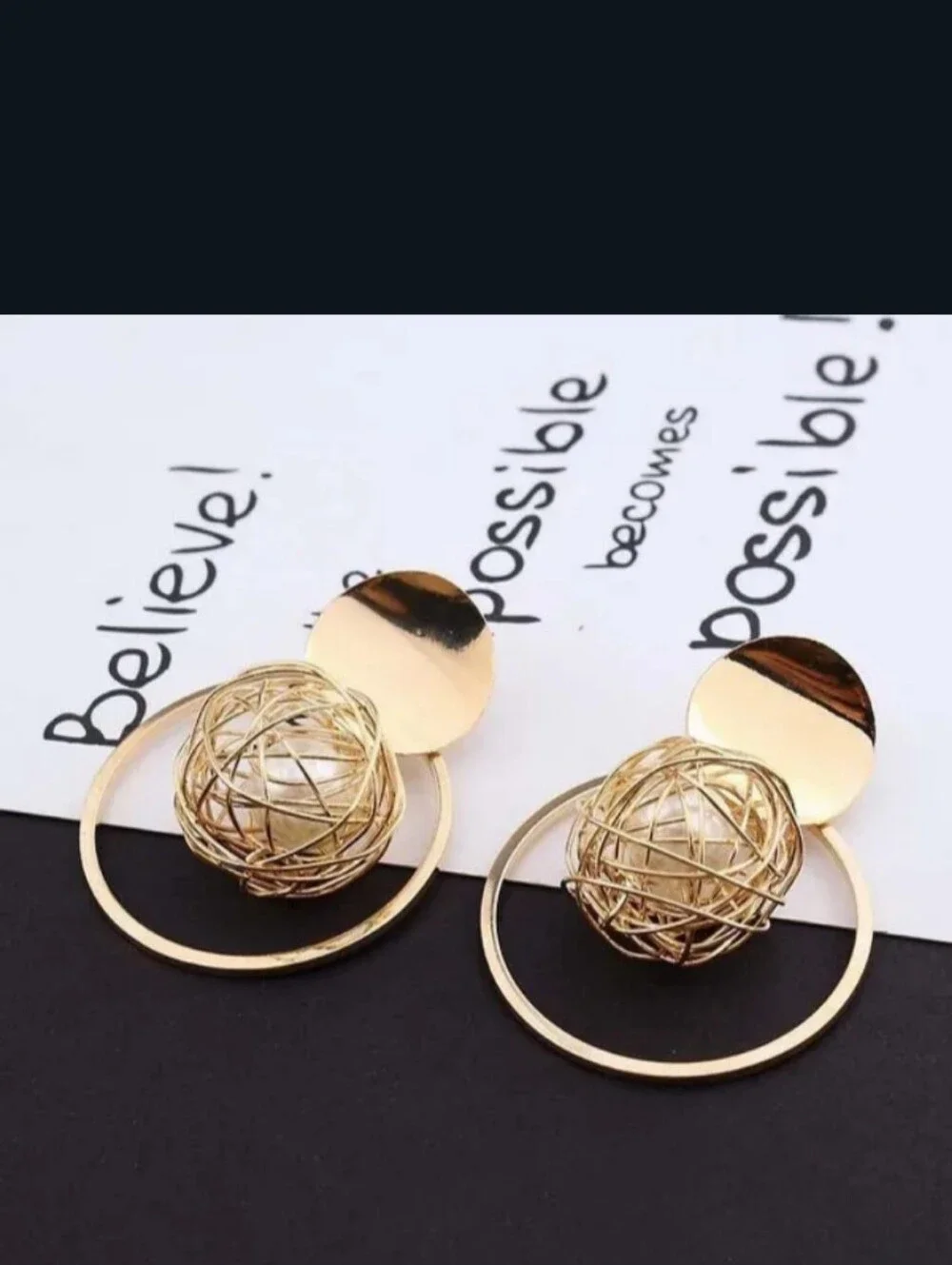 Gold Orb Hoop Drop Earrings